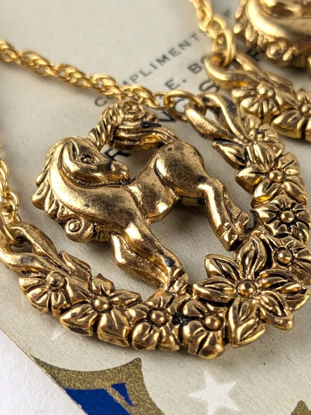 Vintage Gold-tone Unicorn Dangle Earrings